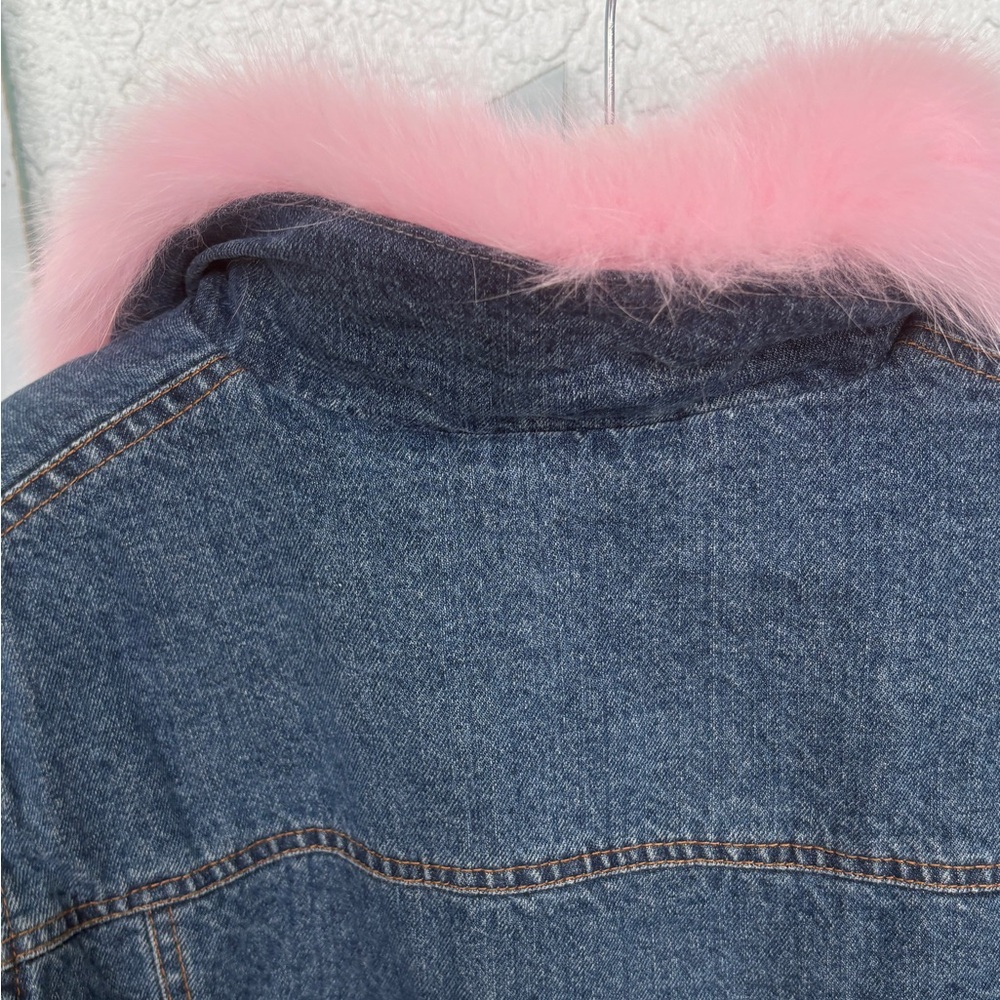 NWT DASTI Women's Sherpa Trucker Collar Jacket – Blue Denim & Pink Sherpa - Picture 10 of 11